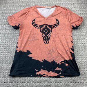 MISSLOOK Shirt Women Size 3XL Orange Bull Graphic Print V-Neck T-Shirt